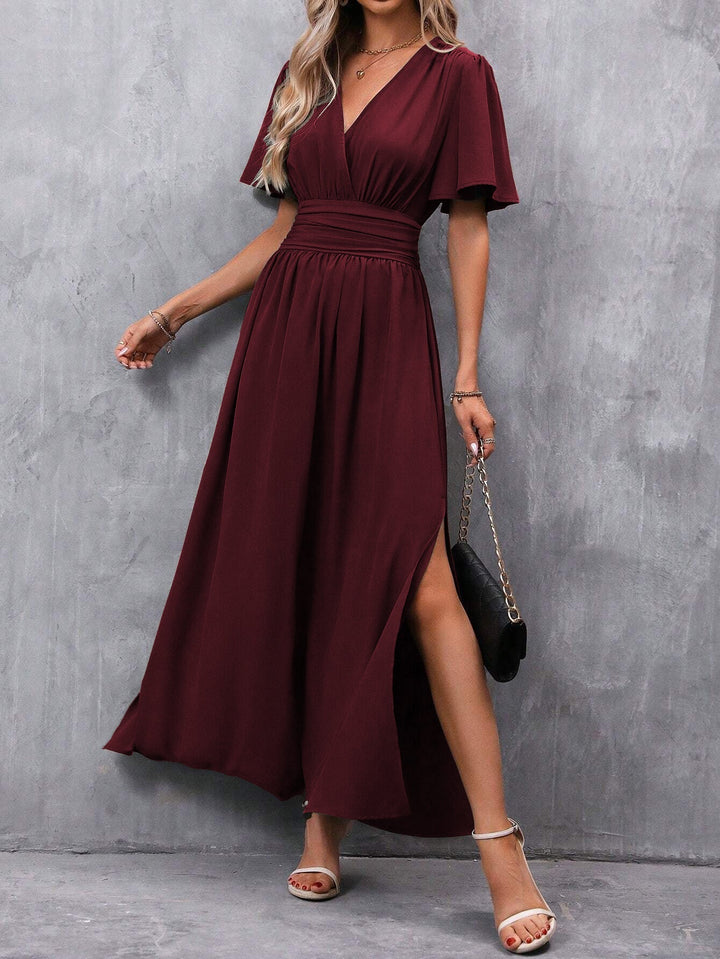 Robe longue élégante à col en V pour femme