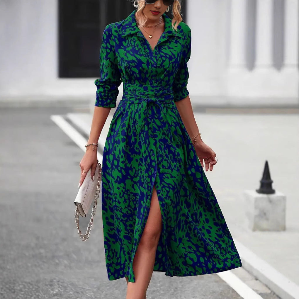 Robe mi-longue respirante à taille nouée