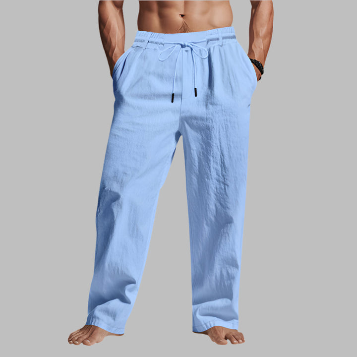 Pantalon en lin coupe décontractée avec cordon de serrage