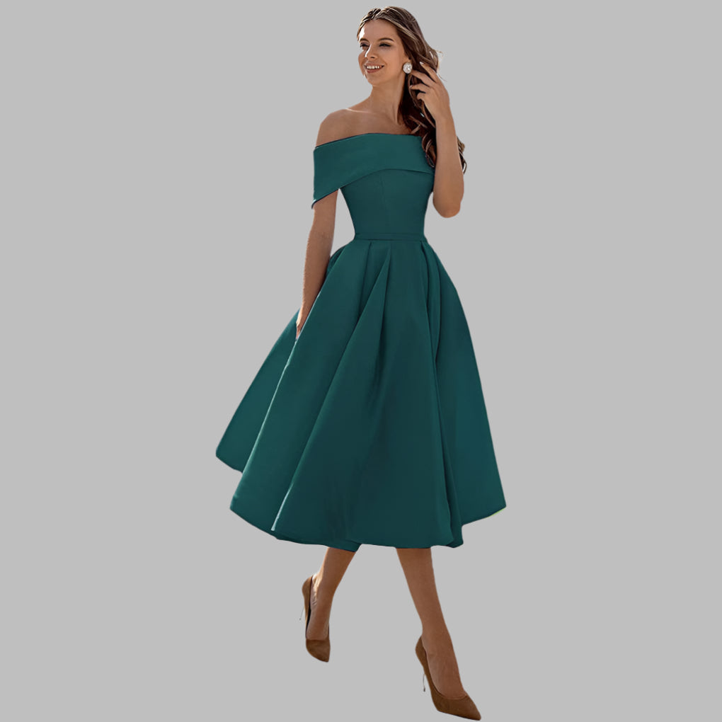 Robe de bal vintage en satin à épaules dénudées