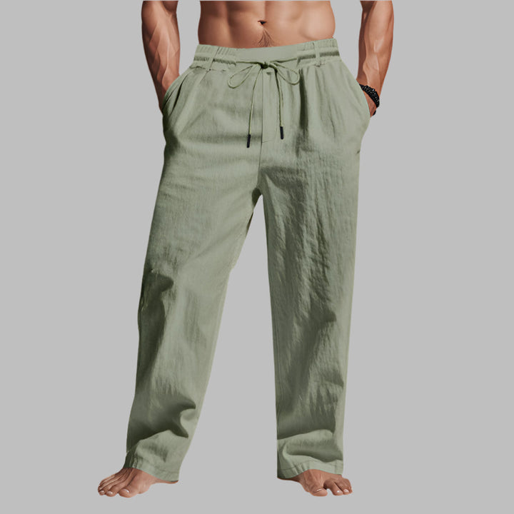 Pantalon en lin coupe décontractée avec cordon de serrage