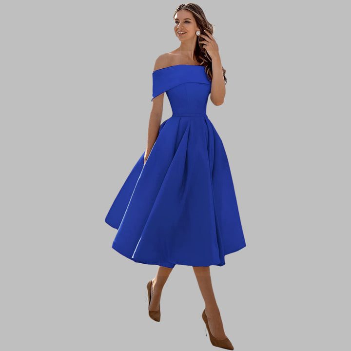 Robe de bal vintage en satin à épaules dénudées