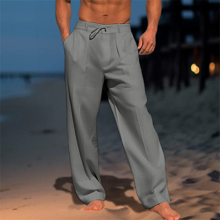 Pantalon en lin coupe décontractée avec cordon de serrage