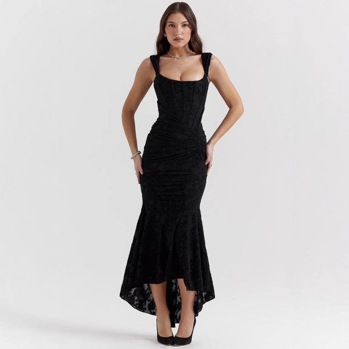 Robe de soirée sirène en satin à taille froncée