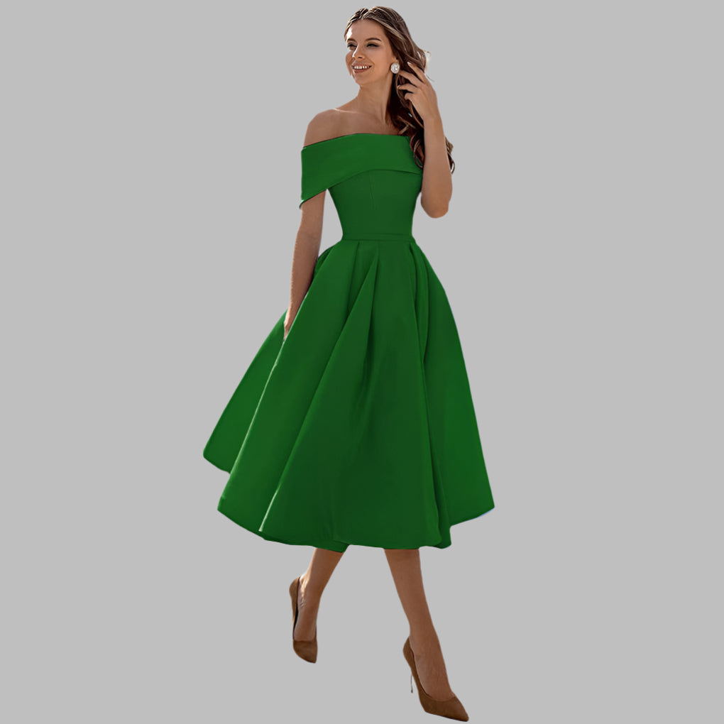 Robe de bal vintage en satin à épaules dénudées