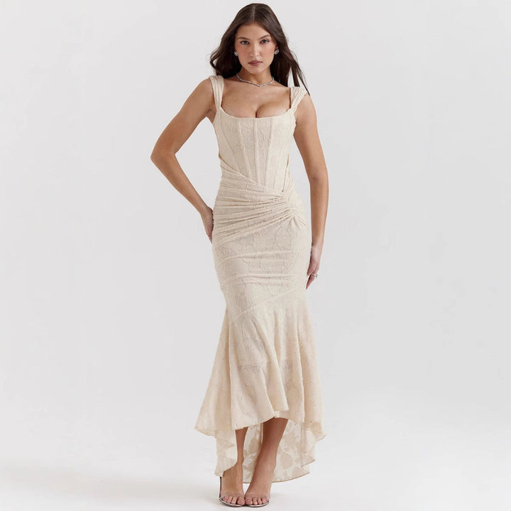 Robe de soirée sirène en satin à taille froncée