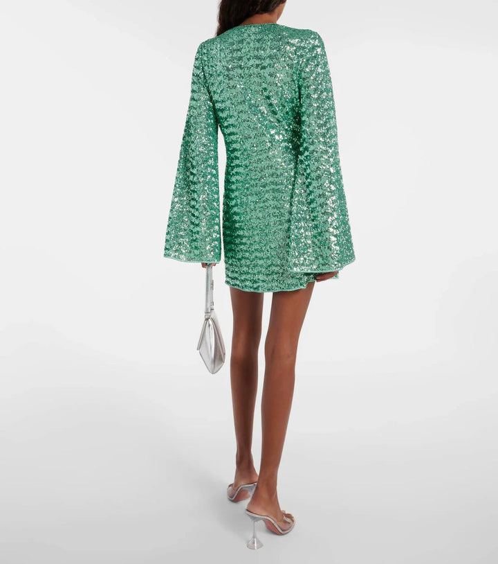 Robe de soirée glamour à paillettes et col en V