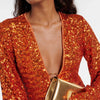 Robe de soirée glamour à paillettes et col en V