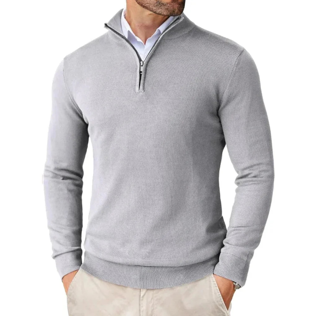 Pull en tricot de coton pour homme avec col zippé