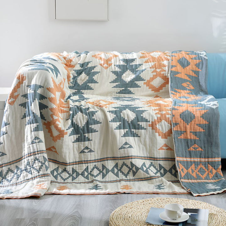 Couverture réversible en mousseline de gaze 100 % coton
