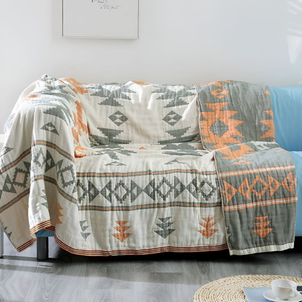 Couverture réversible en mousseline de gaze 100 % coton