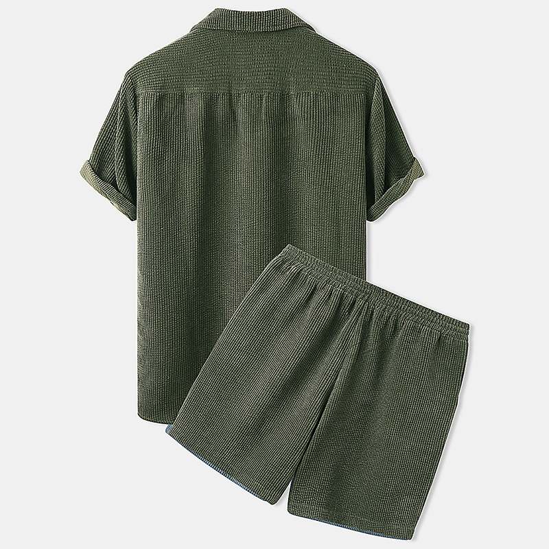 Ensemble de vêtements d'été côtelés pour hommes - short avec polo