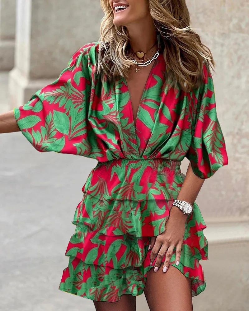Robe portefeuille à volants et imprimé floral