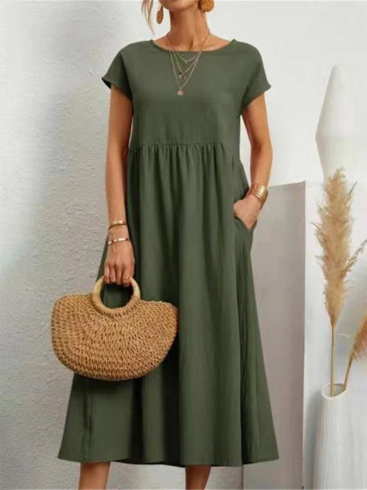 Robe vintage en coton à col rond