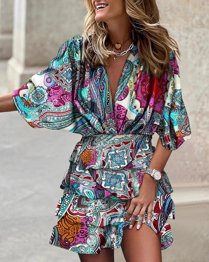 Robe portefeuille à volants et imprimé floral
