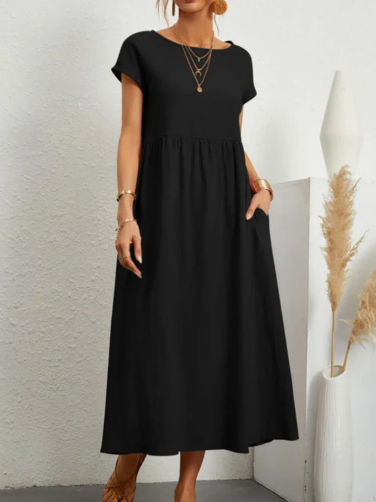 Robe vintage en coton à col rond