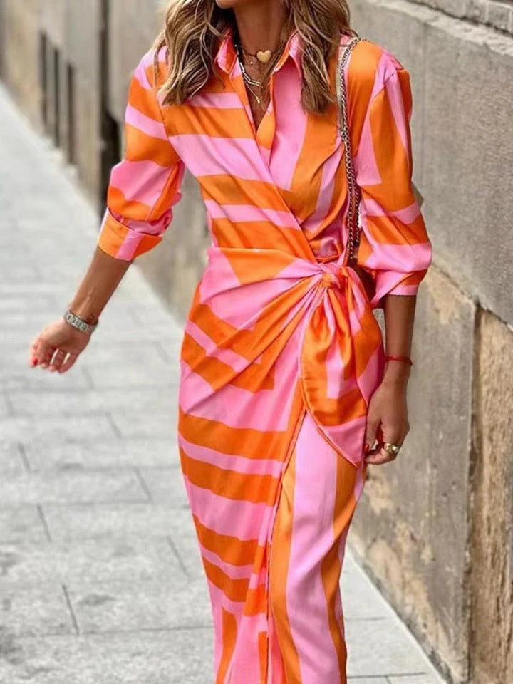 Robe portefeuille longue d'été avec col