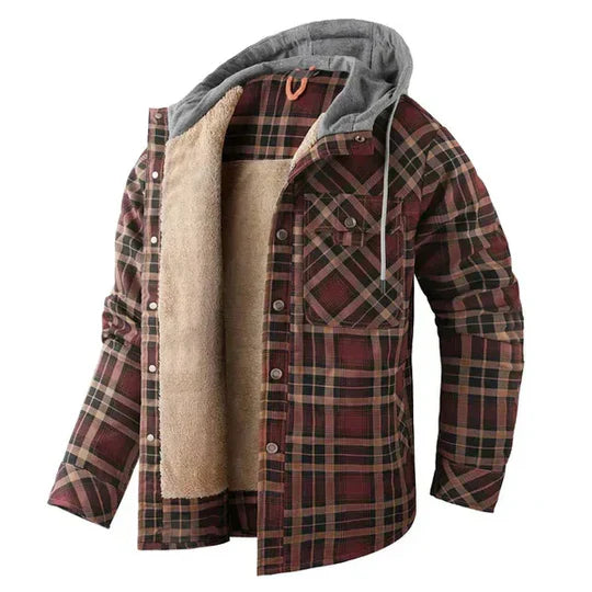 Veste chemise à capuche à carreaux pour homme