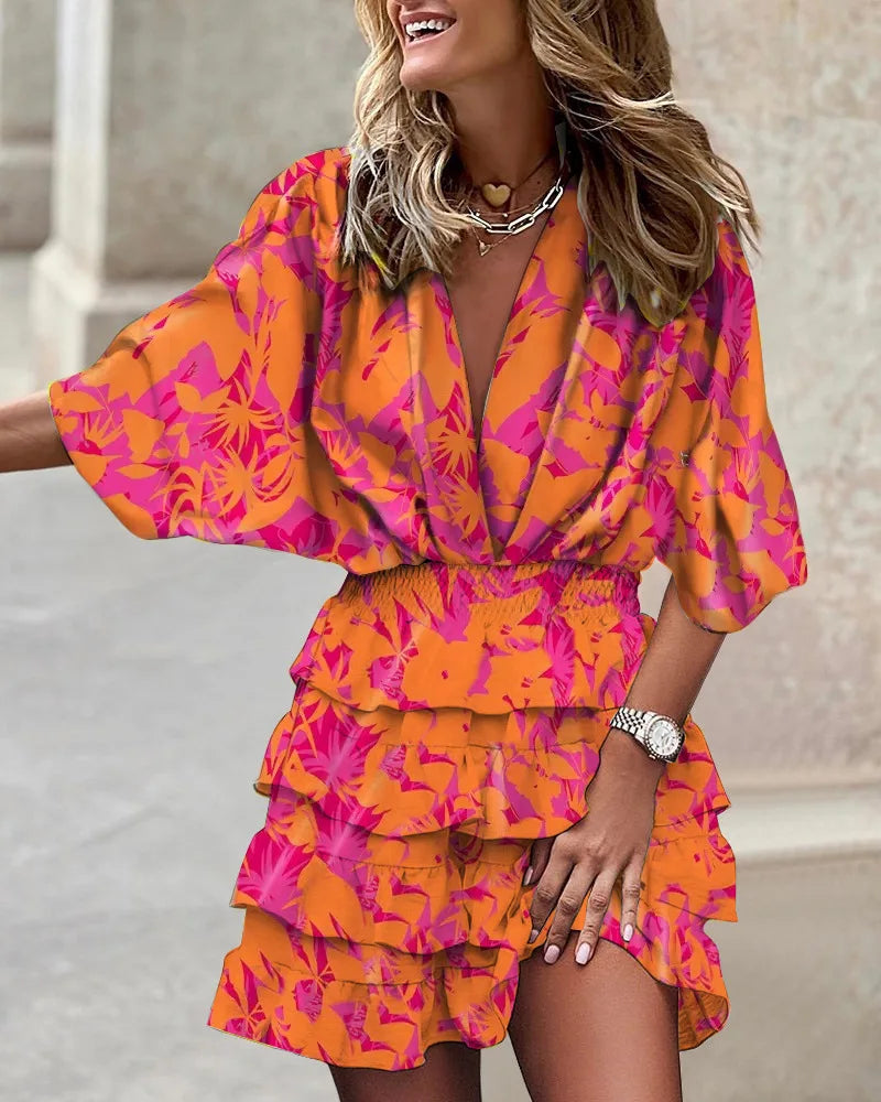 Robe portefeuille à volants et imprimé floral