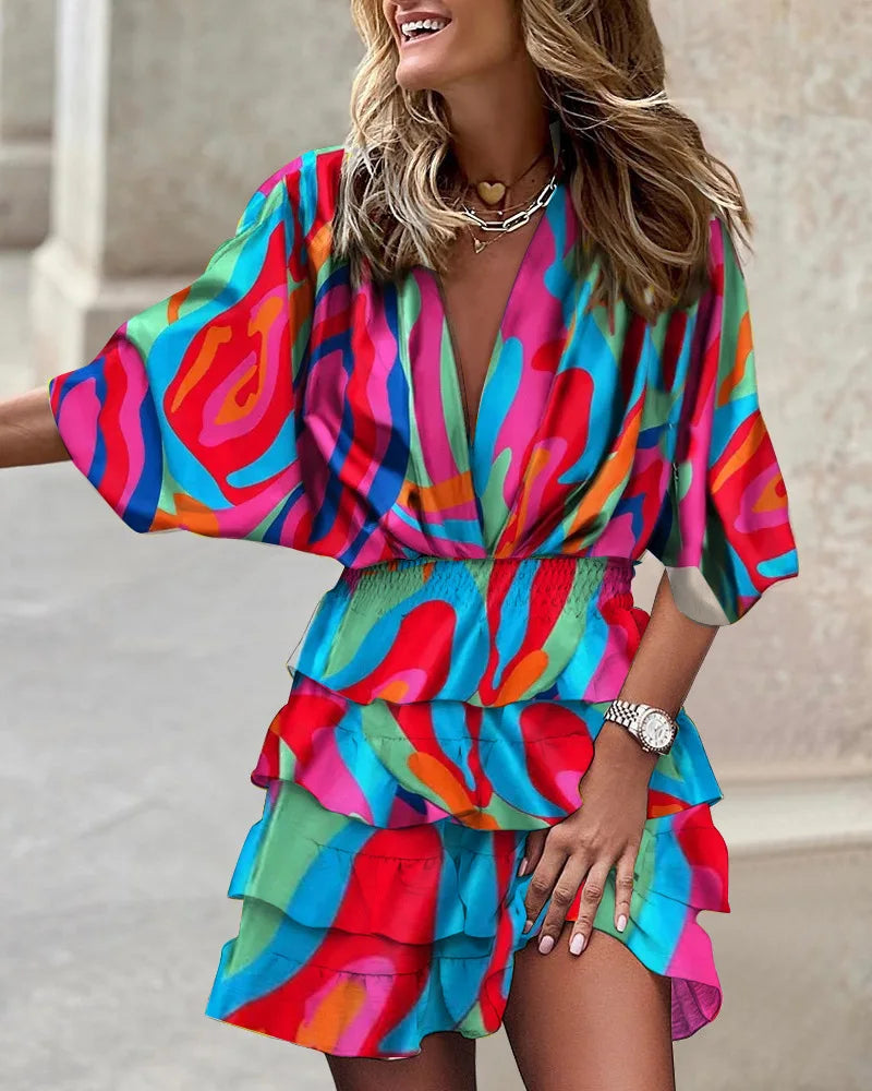 Robe portefeuille à volants et imprimé floral