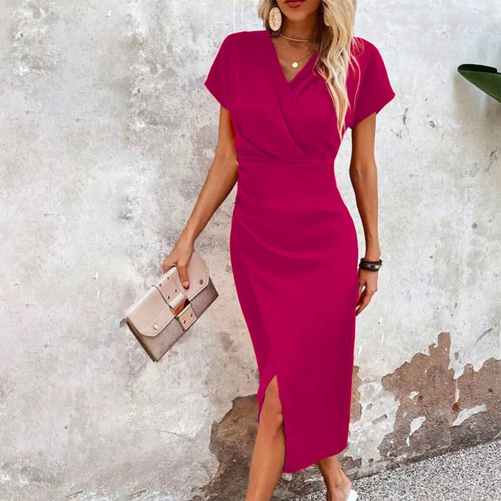 Robe Courte Décontractée avec Décolleté en V et Manches Longues
