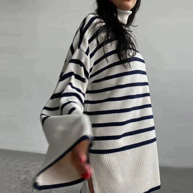 Ella - Pull à col roulé ample avec rayures