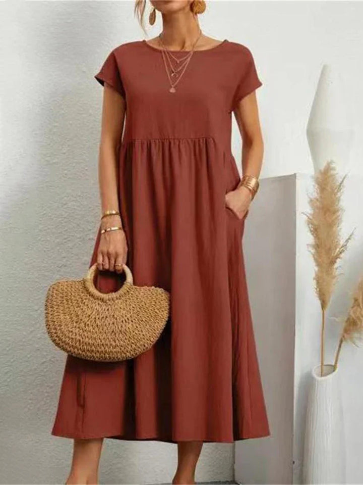 Robe vintage en coton à col rond