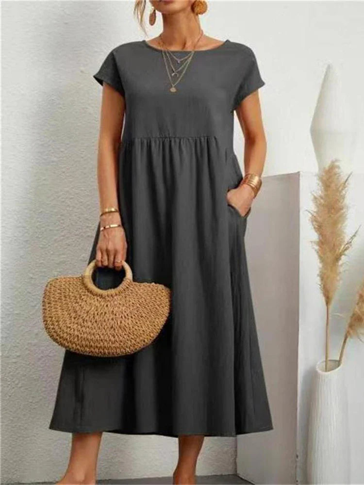 Robe vintage en coton à col rond