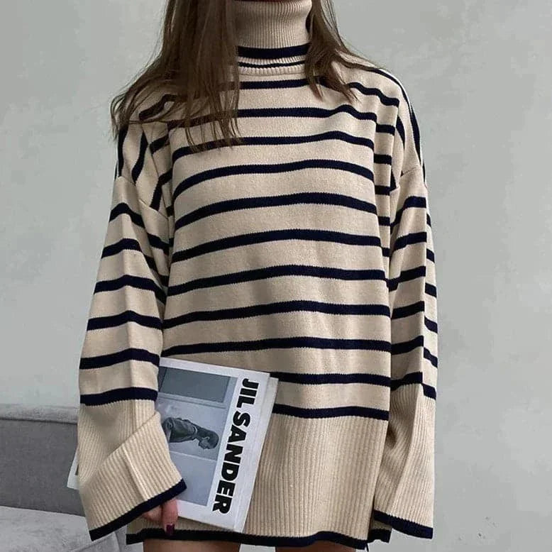 Ella - Pull à col roulé ample avec rayures