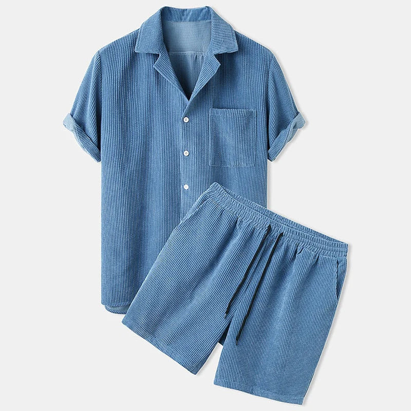 Ensemble de vêtements d'été côtelés pour hommes - short avec polo