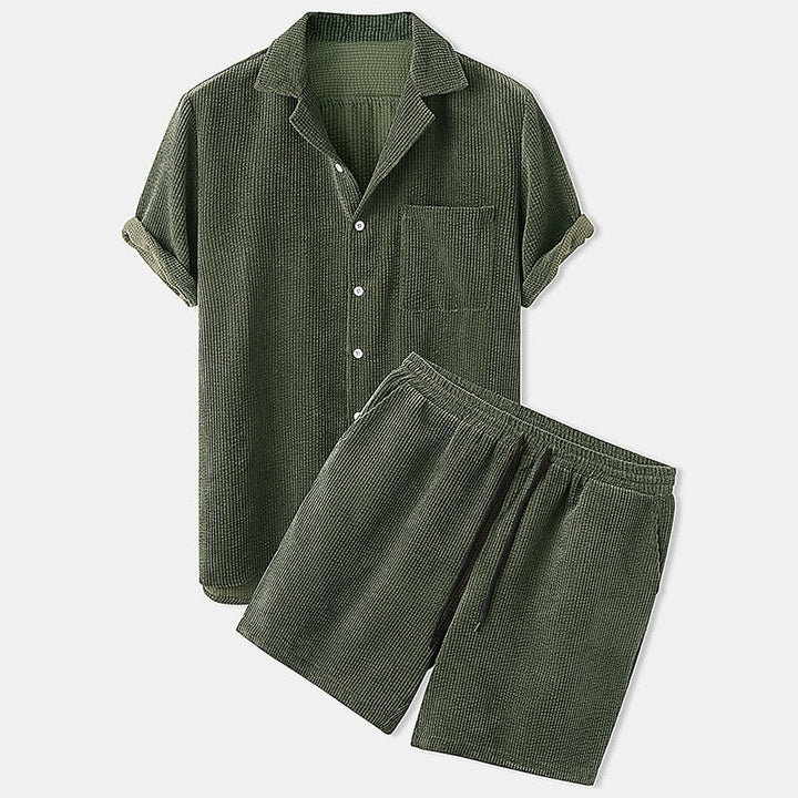 Ensemble de vêtements d'été côtelés pour hommes - short avec polo