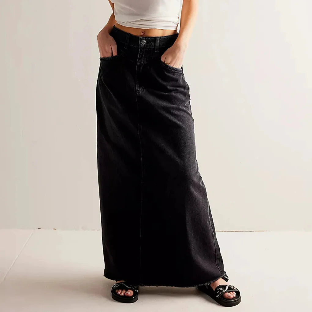Jupe en jean taille haute coupe droite