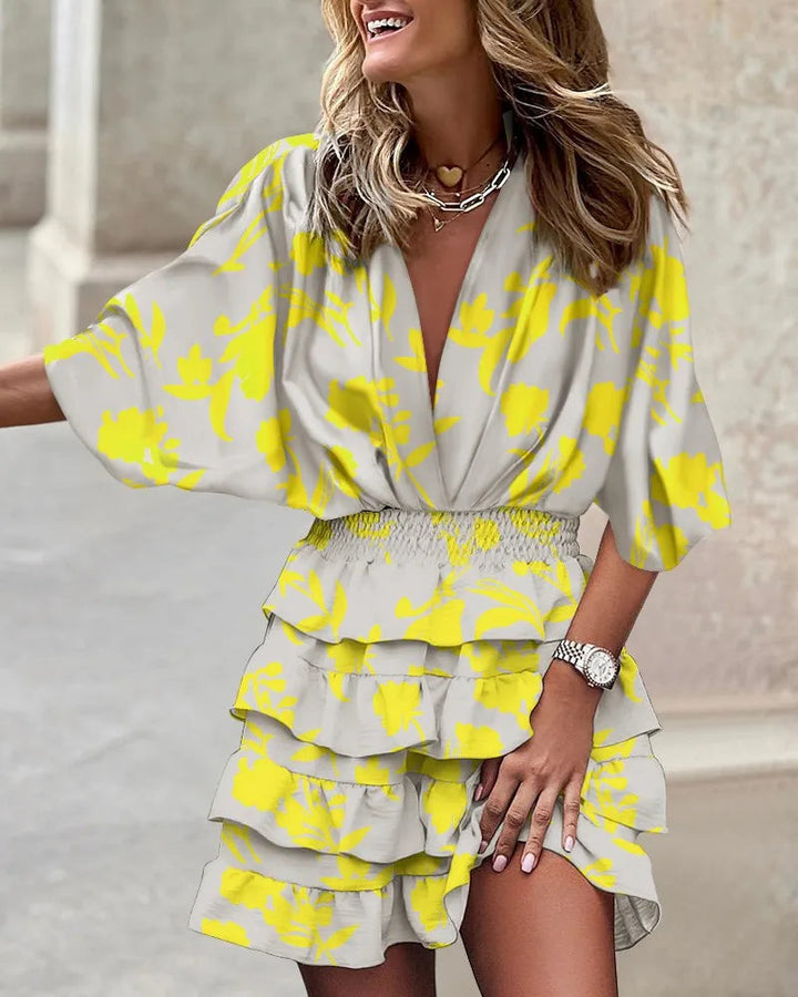 Robe portefeuille à volants et imprimé floral