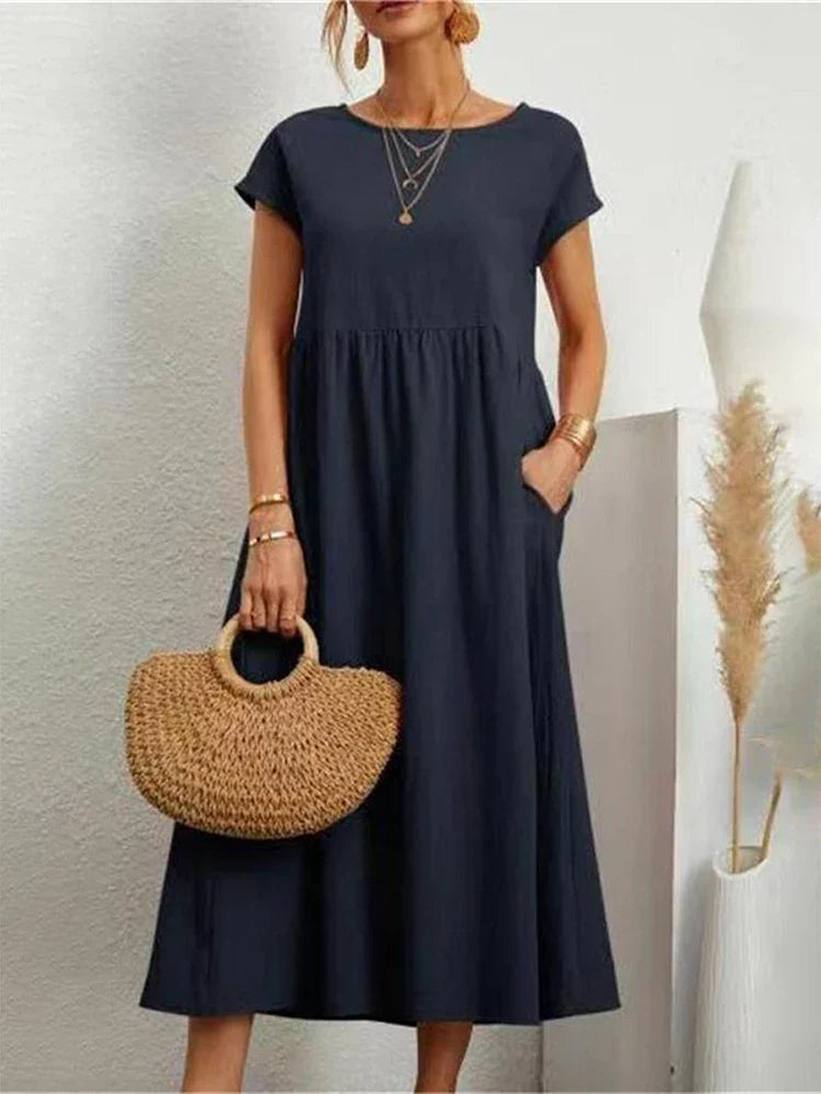 Robe vintage en coton à col rond
