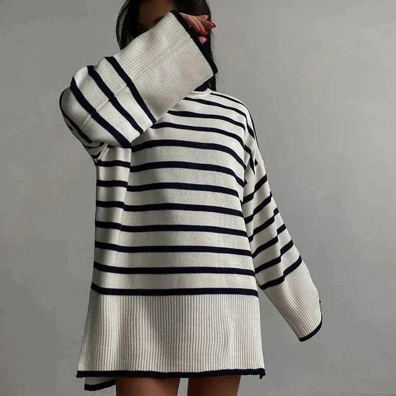 Ella - Pull à col roulé ample avec rayures