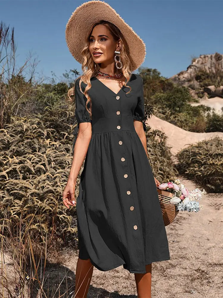 Robe printemps/été en coton à col en V