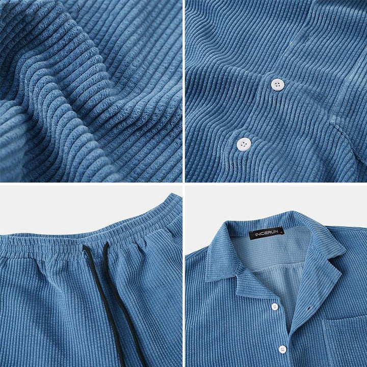 Ensemble de vêtements d'été côtelés pour hommes - short avec polo