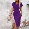 Robe Courte Décontractée avec Décolleté en V et Manches Longues