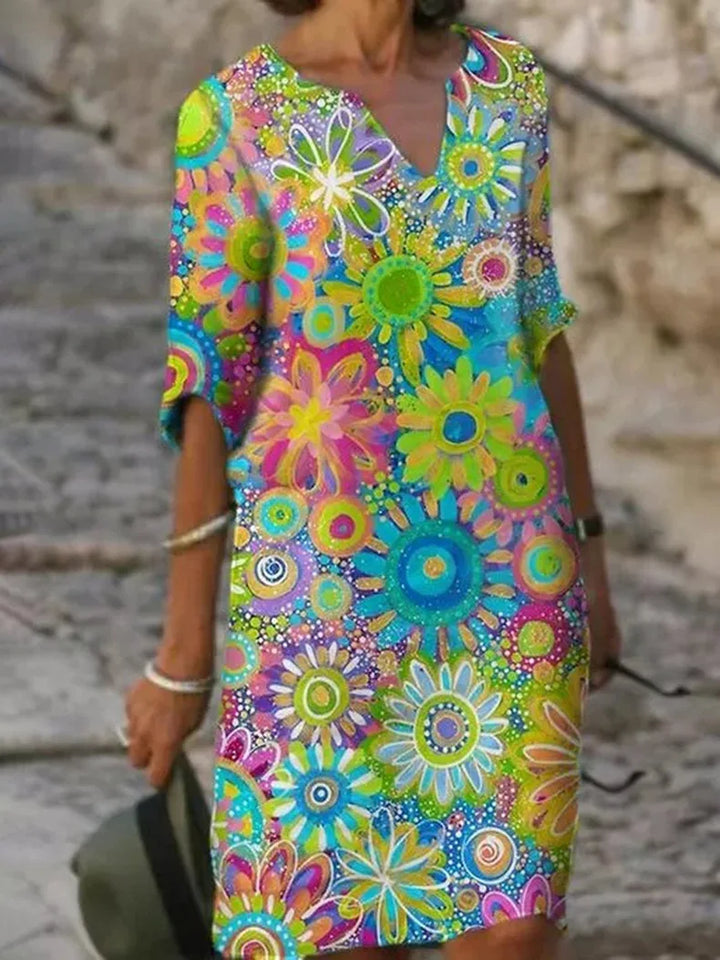 Robe Florale Élégante à Encolure en V