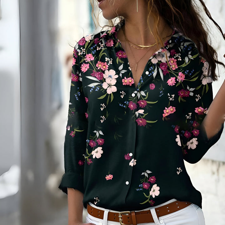 Blouse Décontractée à Motif avec Manches 3/4 et Col en V