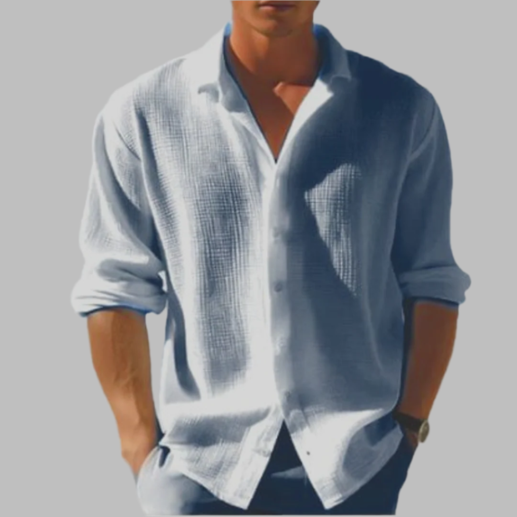 Chemise légère en coton et lin uni pour homme