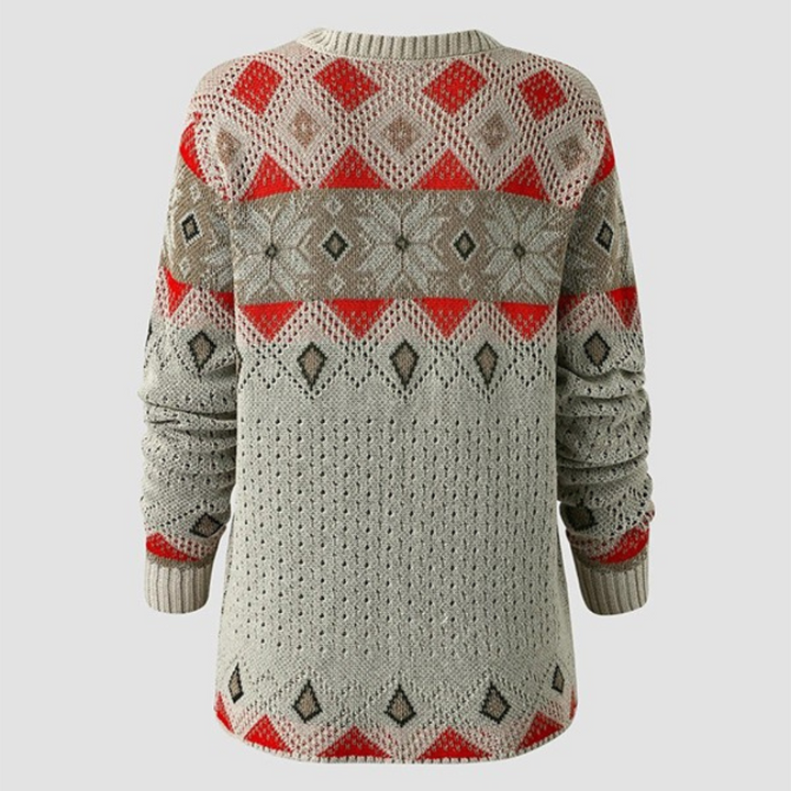 Pull à manches longues à imprimé géométrique pour femme