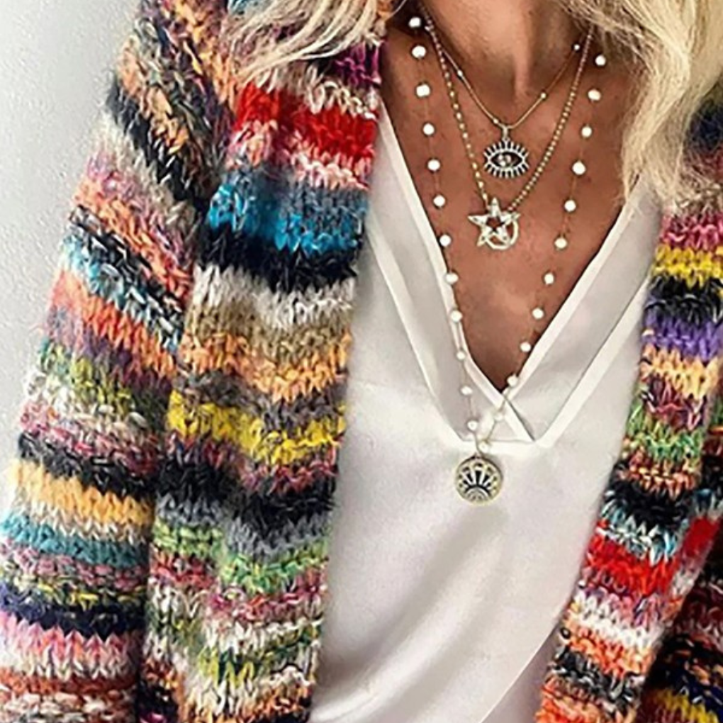 Cardigan à manches longues et imprimé à rayures pour femme