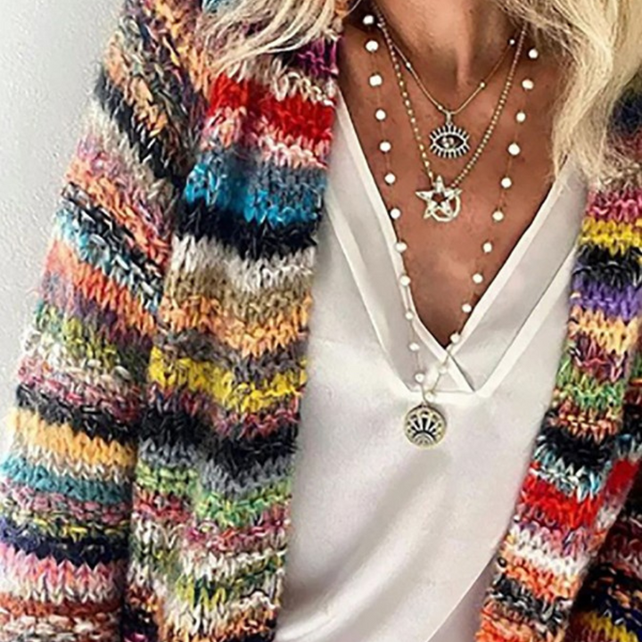 Cardigan à manches longues et imprimé à rayures pour femme