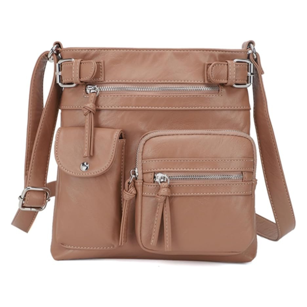 Sac à bandoulière en cuir multi-poches pour femme