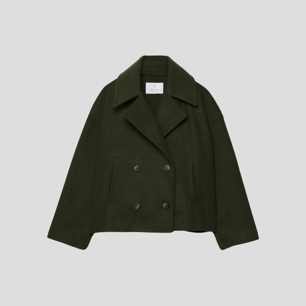 Manteau court chic à double boutonnage