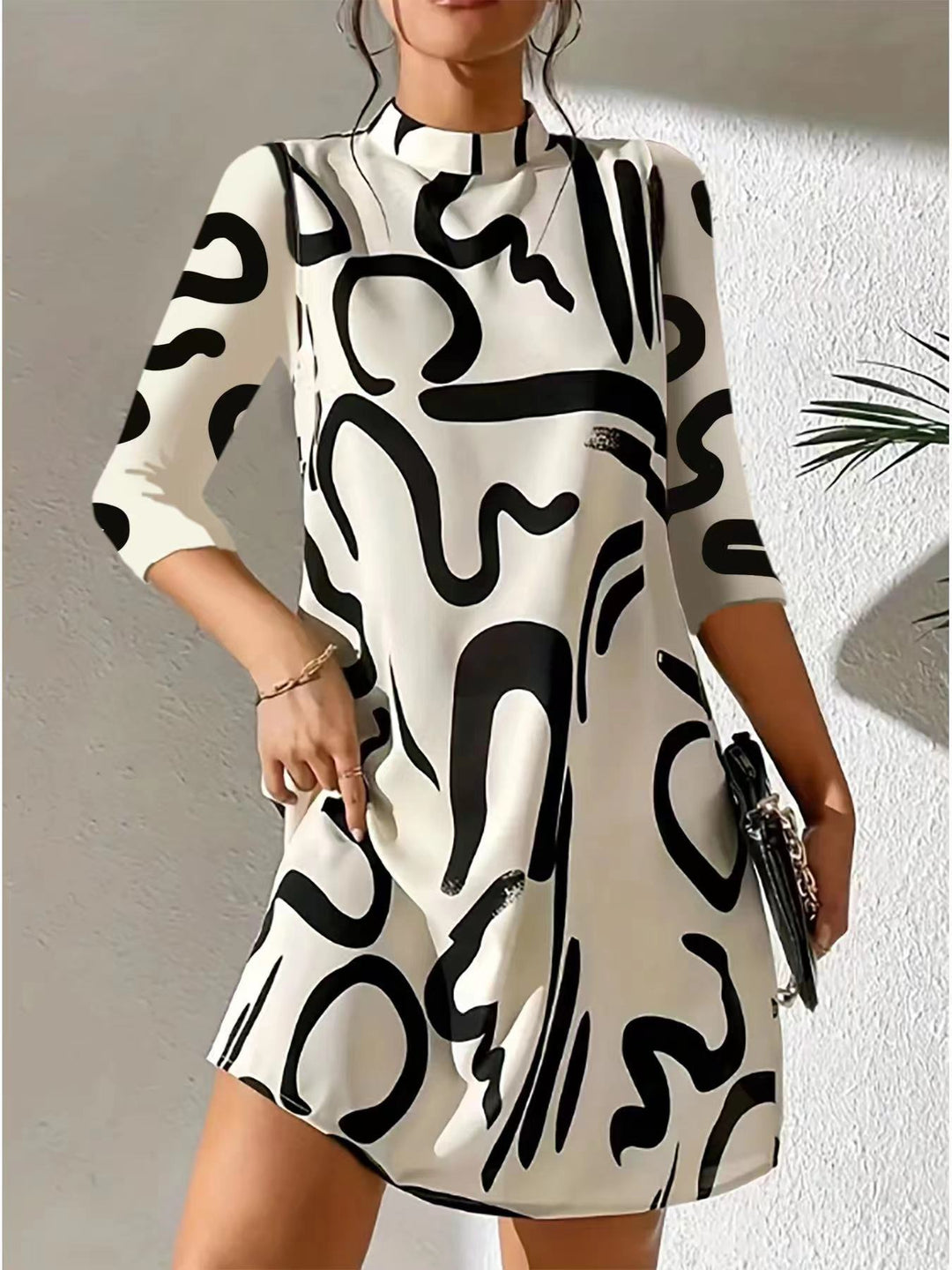 Robe Élégante à Manches Longues et Encolure Ronde