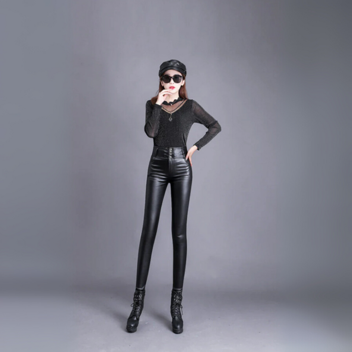 Pantalon élégant en cuir PU taille haute pour femme