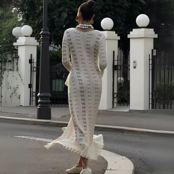 Cardigan long en tricot à manches évasées et creuses pour femme