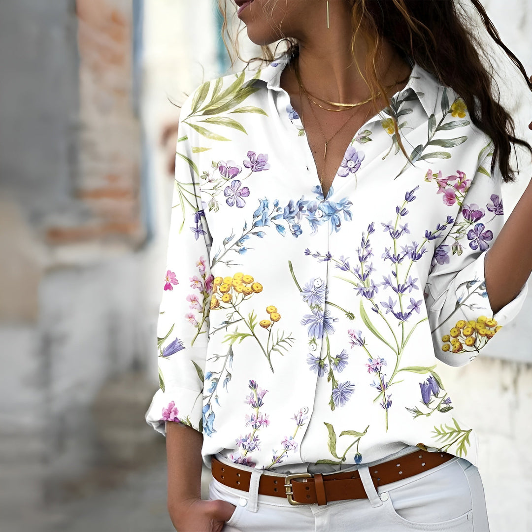 Blouse Décontractée à Motif avec Manches 3/4 et Col en V